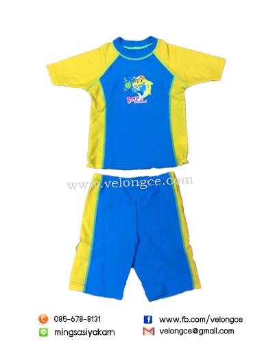 ชุดเด็กแขนสั้น แยกชิ้นกางเกงและเสื้อ มีสีฟ้า ชมพู และกรม กันยูวี ไซซ์ 8,10,12,14,16 และ 18