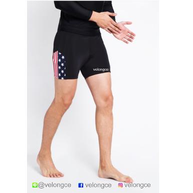 กางเกงว่ายน้ำเนื้อดีจากผ้า lycra ลาย USA ขาสั้น ไซส์ M, L, XL, XXL